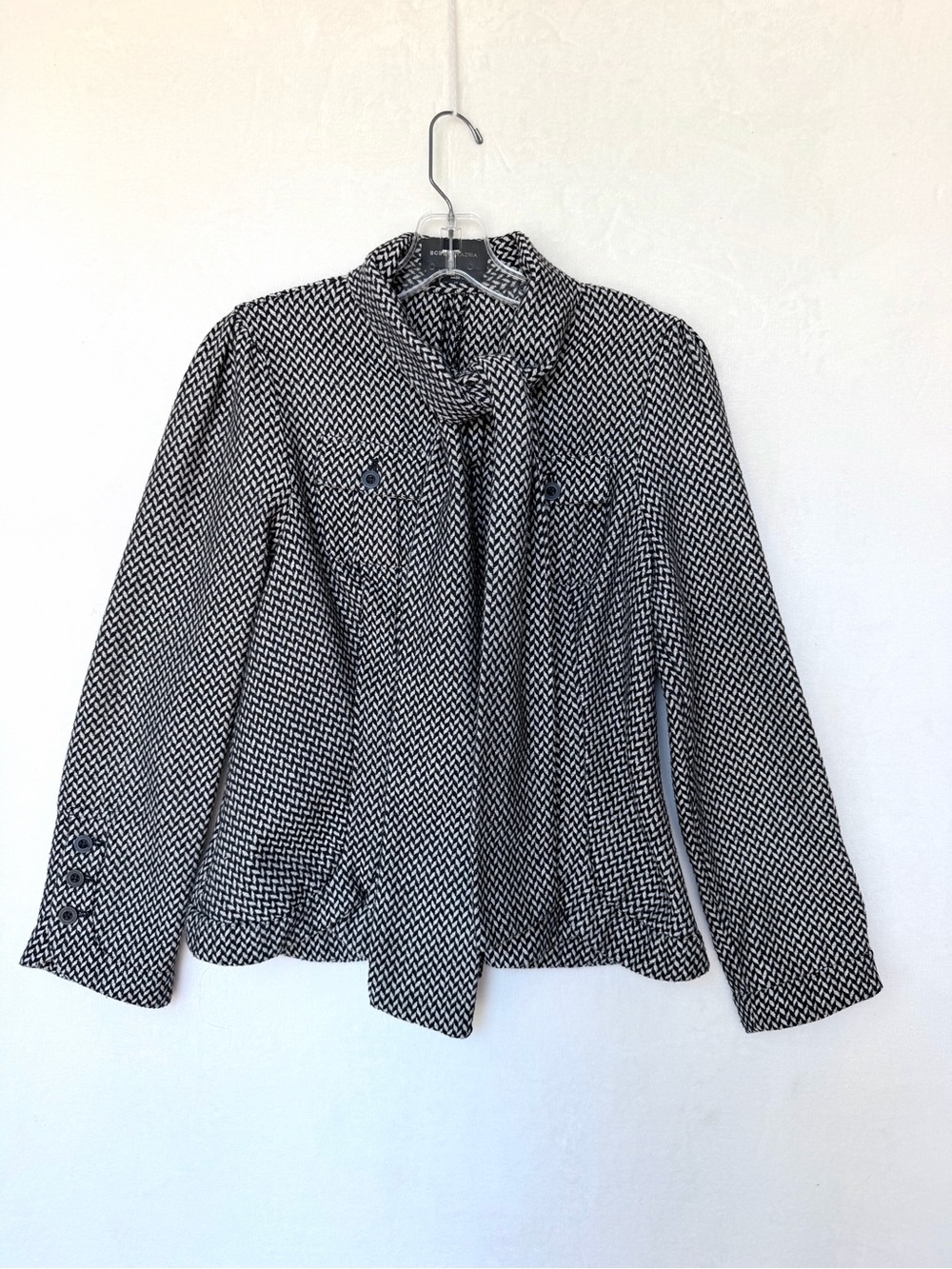 Vintage BCBGMAXAZRIA Scarf Tie Blazer Jacket Herringbone Tweed Academia Sz 6